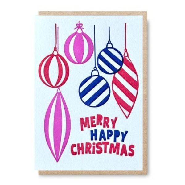 Merry Happy Christmas Baubles Card