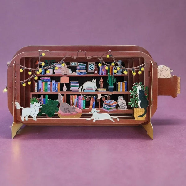 Cat Library Message in a Bottle Card