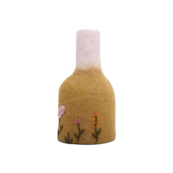 Ochre Felt Vase with Embroidery