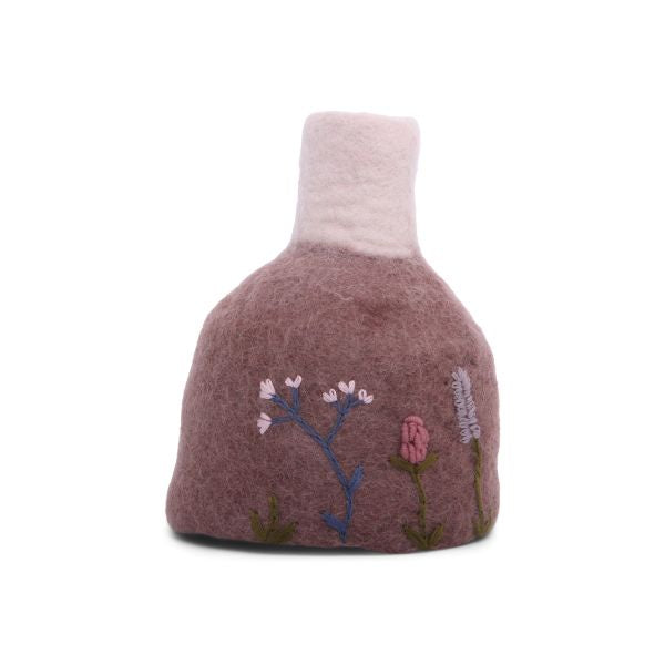 Lavender Felt Vase with Embroidery