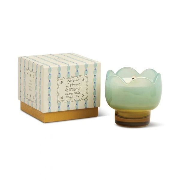 Tulip Blue and Ochre Glass Candle  Wisteria & Willow