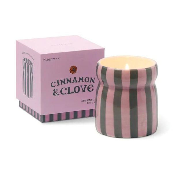 Cabana Christmas Striped Ceramic Candle