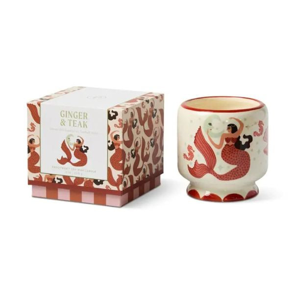 A Dopo Mermaid and Moon Ceramic Candle Ginger and Teak