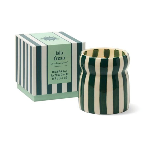 Cabana Isla Fresa Striped Ceramic Candle Strawberry and Fennel