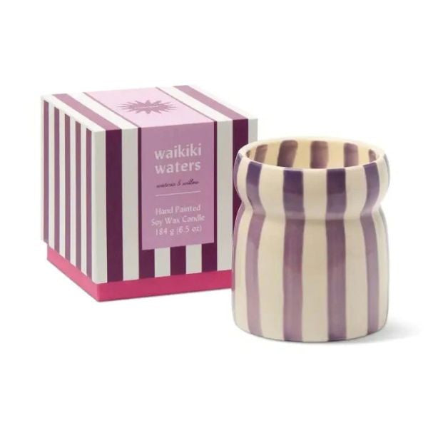 Cabana Waikiki Waters Striped Ceramic Candle