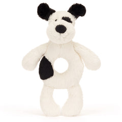 Bashful Black and Cream Puppy Ring Rattle