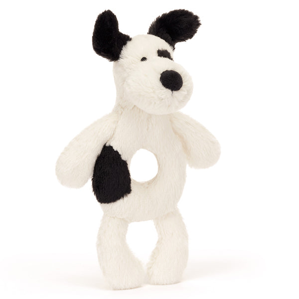 Bashful Black and Cream Puppy Ring Rattle