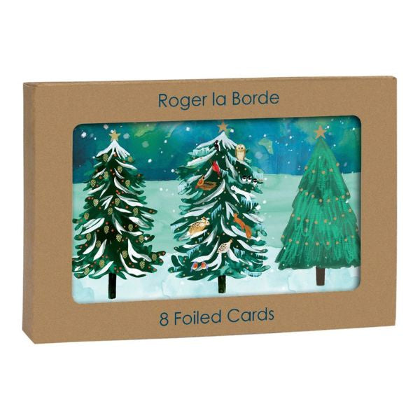 Three Festive Trees Trifold Christmas Card 8 Pack