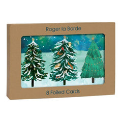 Three Festive Trees Trifold Christmas Card 8 Pack