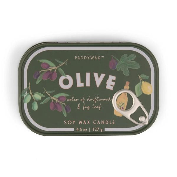 Olive Printed Tin Candle