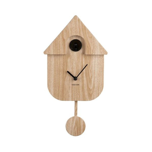 Wall Clock Modern Cuckoo Light Wood
