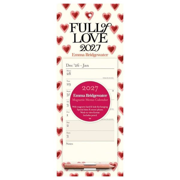 Emma Bridgewater Full of Love Magnetic Slim Calendar 2027