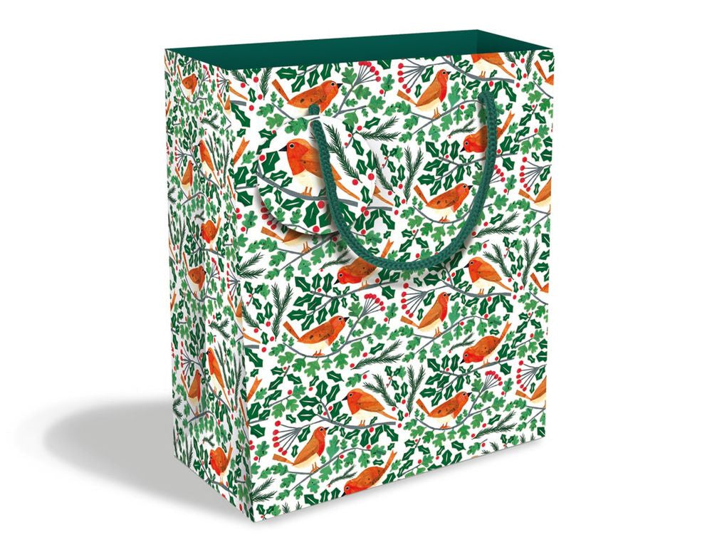 Robins and Holly Medium Gift Bag