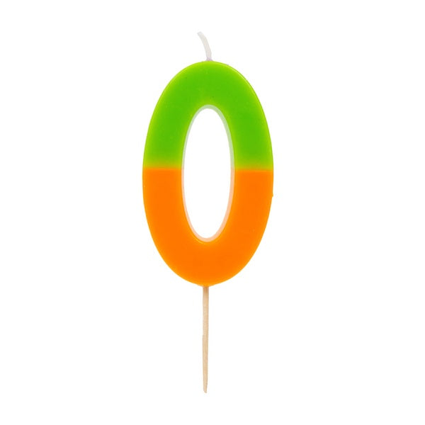 Orange and Green Birthday Candle Number 0