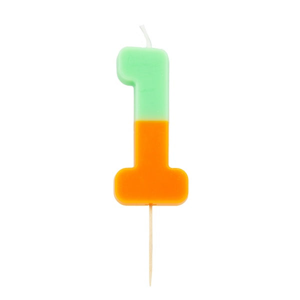 Orange and Green Birthday Candle Number 1