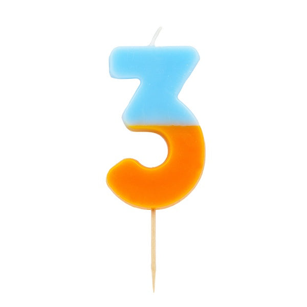 Orange and Blue Birthday Candle Number 3