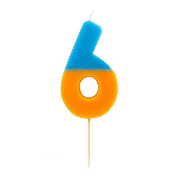 Orange and Blue Birthday Candle Number 6