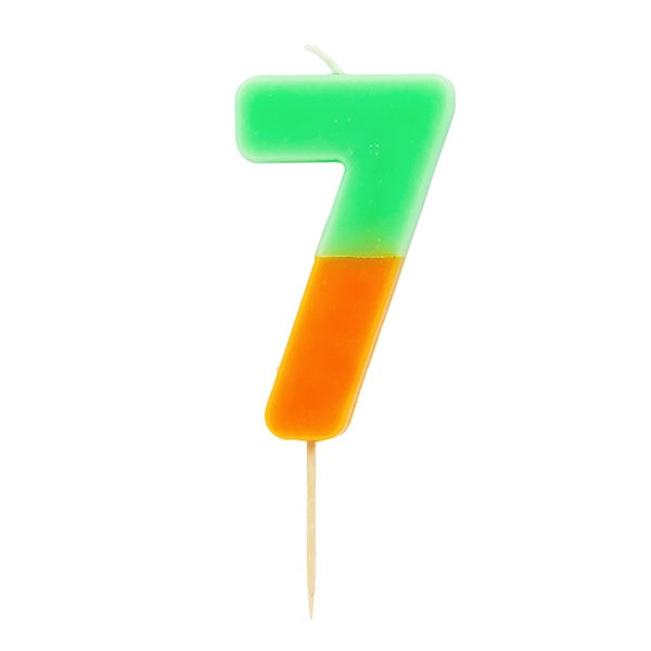 Orange and Green Birthday Candle Number 7