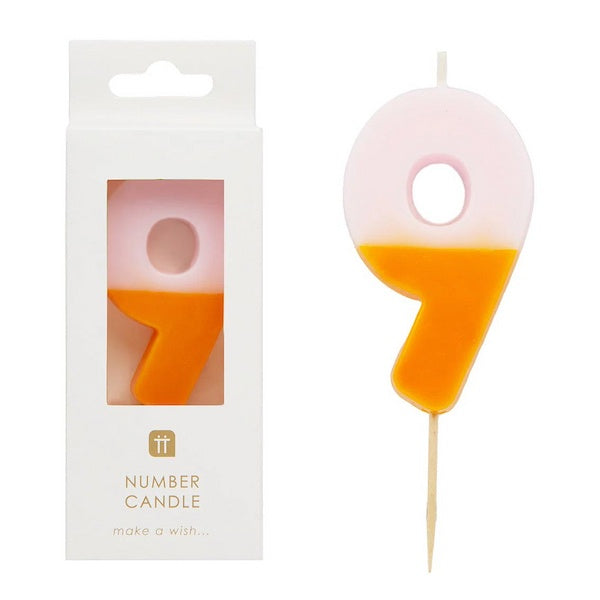 Orange and Pink Birthday Candle Number 9
