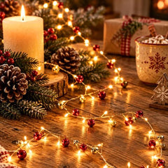 Red and Gold Sleighbells String Lights