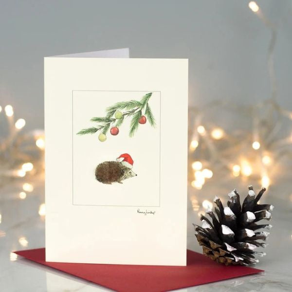 Hedgehog Under Pine Sprig Christmas Card