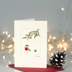 Robin Under Pine Sprig Christmas Card