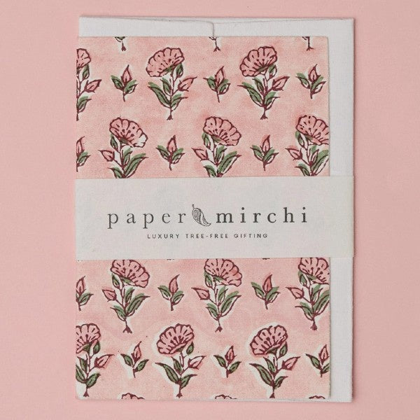 Ditsy Floral Blush Block Printed Greeting Card