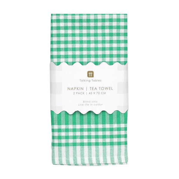 Green Gingham Fabric Napkins / Tea Towel