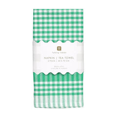 Green Gingham Fabric Napkins / Tea Towel