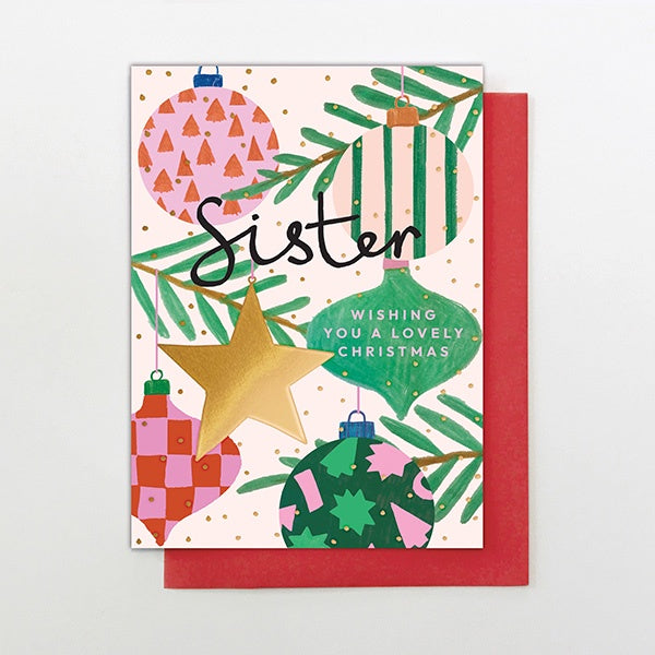 Sister Christmas Baubles Card