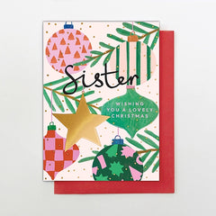 Sister Christmas Baubles Card