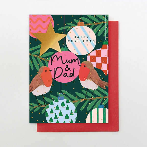 Mum & Dad Christmas Baubles Card