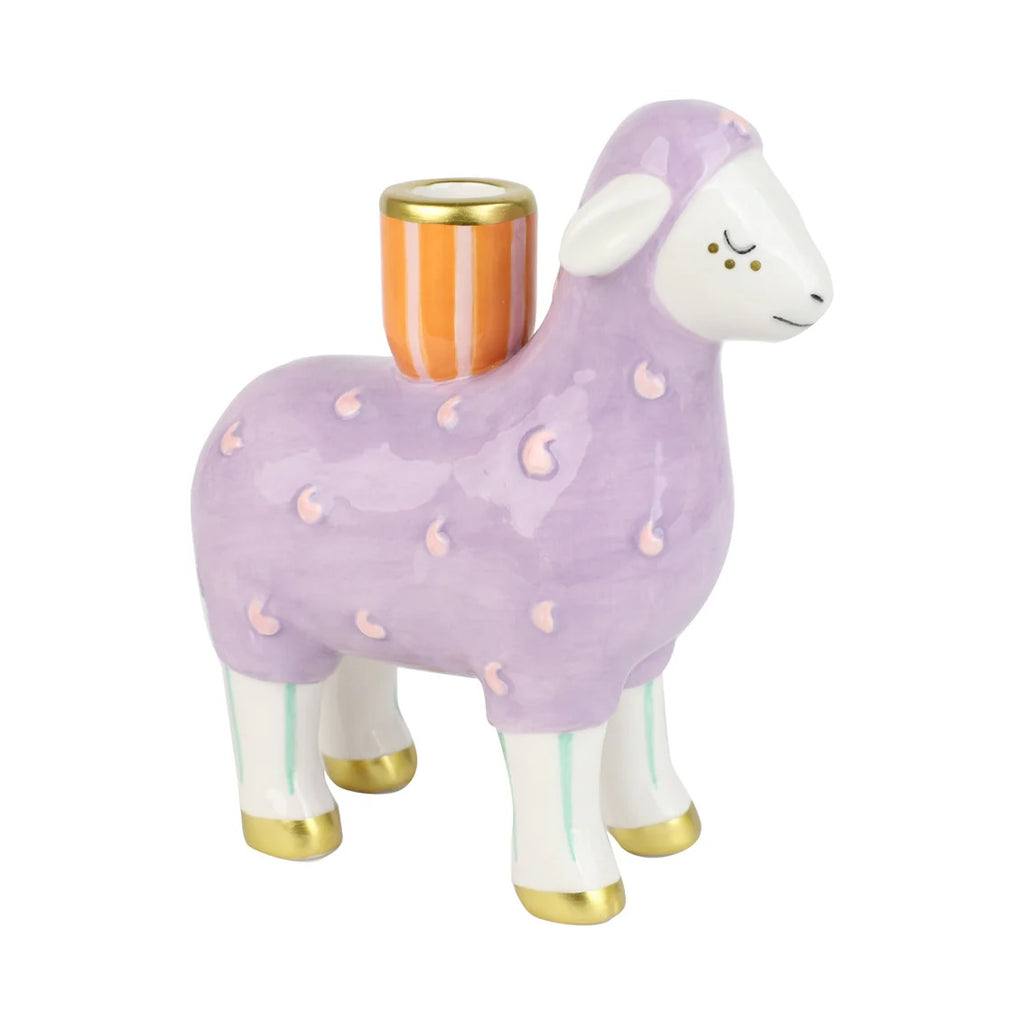 Hand-Painted Lamb Ceramic Candle Holder
