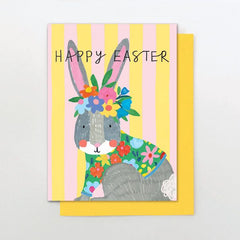 Happy Easter Bunny with Flowers Card