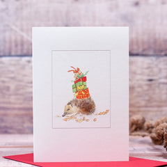 Hedgehog and Presents Christmas Card