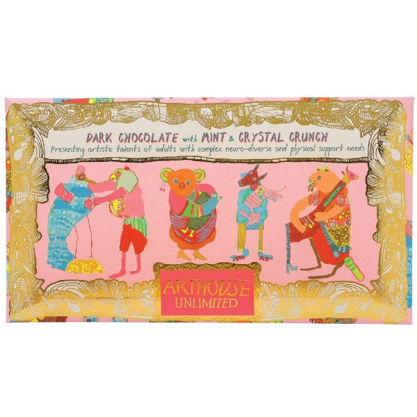 Hugging Animals - Dark Chocolate Bar with Mint and Crystal Crunch