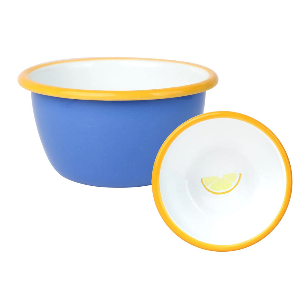 Lemon Blue Enamel Bowl - 10cm