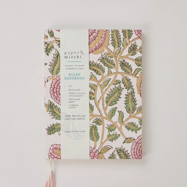 Block Printed Ruled A5 Notebook Marigold Glitz Blush