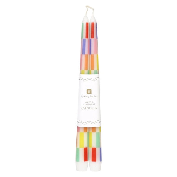 Multi Coloured Check Dinner Candles 2 Pack