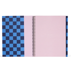 Nela Large Wirebound Spiral Notebook in Blue Check