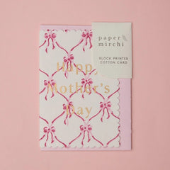 Pink Bows Mother's Day Block Printed Greeting Card