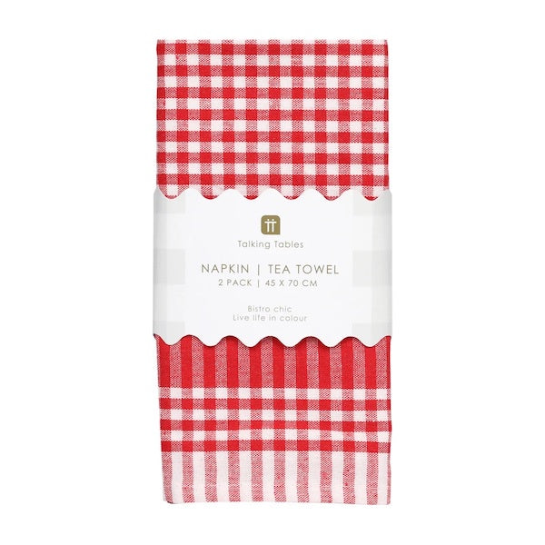 Red Gingham Fabric Napkins / Tea Towel