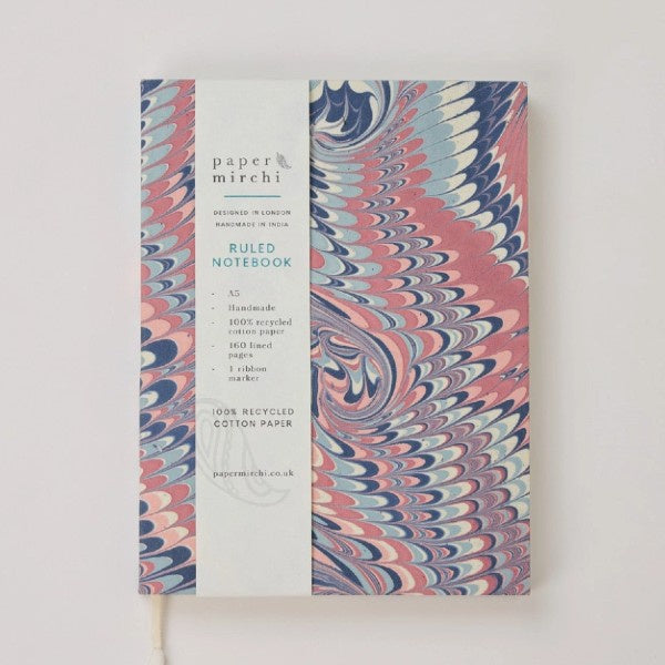 Hand Marbled Ruled A5 Notebook - Twisted Scallops Hydrangea