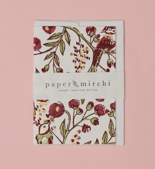 Songbird Scarlet Block Printed Greeting Card
