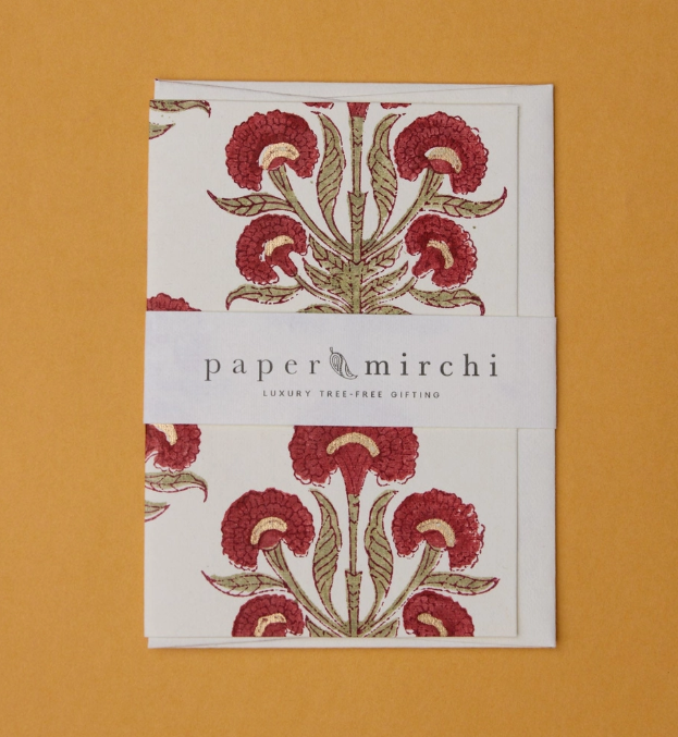 Aurora Winter Red Block Printed Greeting Card