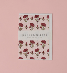 Ditsy Floral Scarlet Block Printed Greeting Card