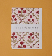Floral Lattice Winter Red Block Printed Greeting Card