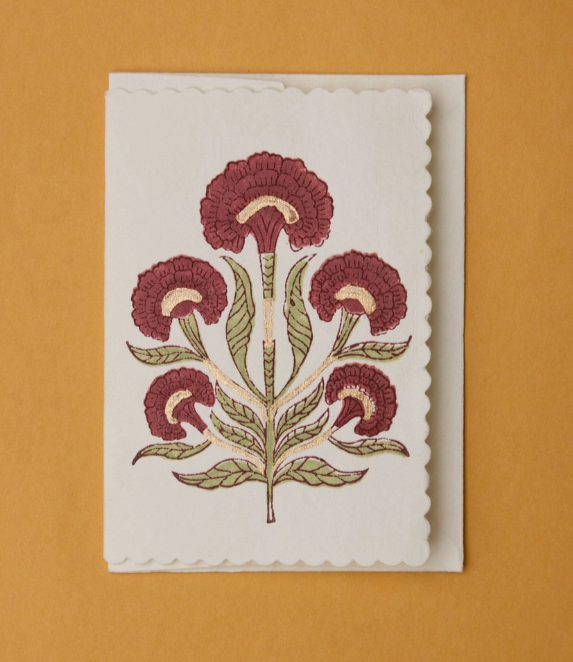 Poppy Scarlet Block Printed Greeting Card