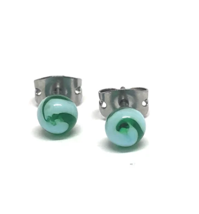 Sea Swirl Glass Stud Earrings