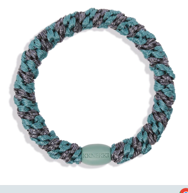 Kknekki Teal Steel Grey Glitter Stripe Hair Tie